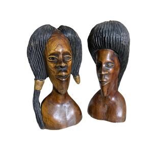 Wooden African People Art Male & Female Brown Stained Handcarved Crafted